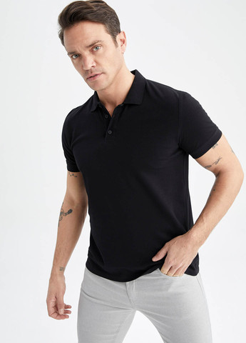 Черная футболка-поло для мужчин DeFacto однотонная