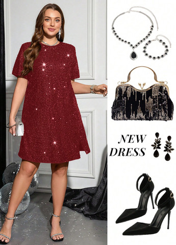 Бордова коктейльна сукня а-силует SHEIN однотонна