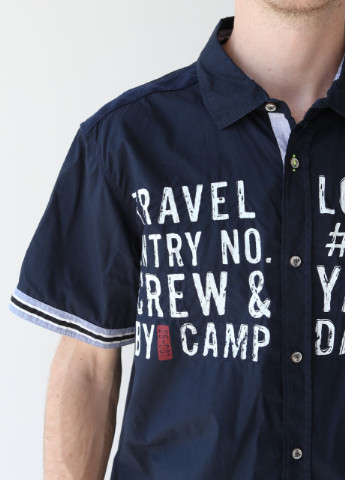 Сорочка чоловіча темно-синя короткий рукав з написами Camp David приталенная (253597128)