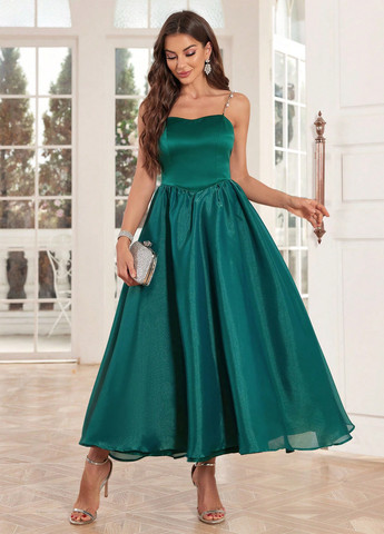 Морской волны праздничный платье с пышной юбкой SHEIN однотонное