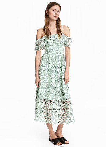 Мятное кэжуал платье а-силуэт H&M с цветочным принтом