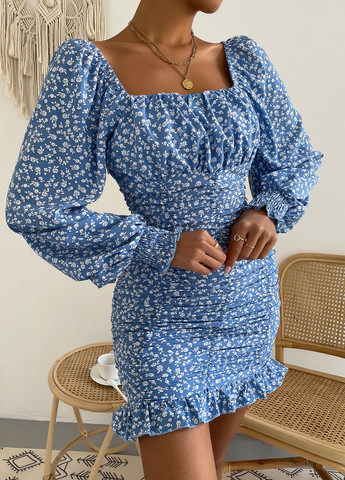 Синее кэжуал платье футляр SHEIN с цветочным принтом