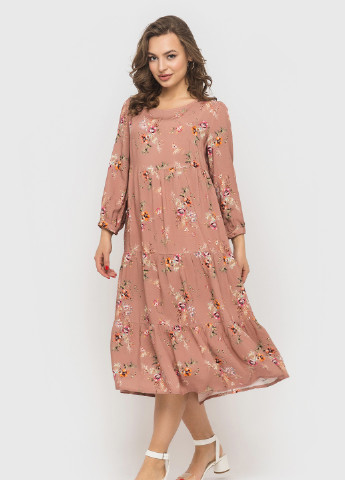 Пудровое кэжуал платье колокол, клеш BeART с цветочным принтом