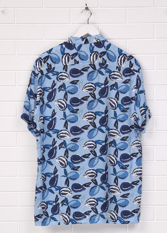 Голубой кэжуал рубашка с цветами Zara с коротким рукавом
