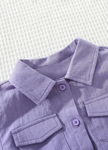 Бузковий літній костюм (сорочка, шорти) SHEIN