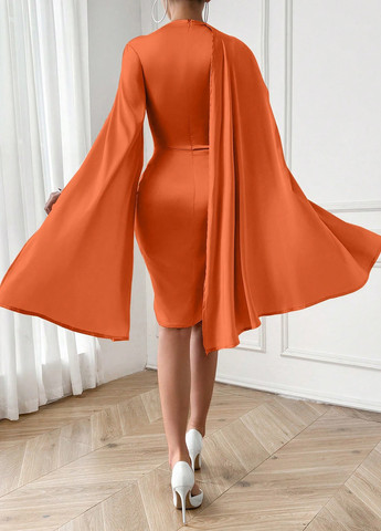Оранжевое праздничный, коктейльное, кэжуал платье футляр SHEIN однотонное