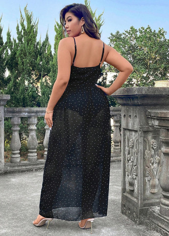 Чорна кежуал сукня з відкритими плечима SHEIN в горошок