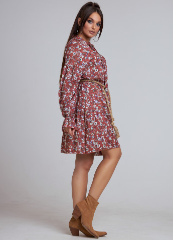Терракотовое кэжуал платье клеш ST-Seventeen с цветочным принтом