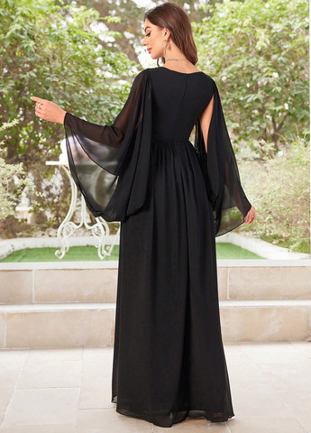 Черное вечернее платье клеш, в стиле ампир SHEIN однотонное