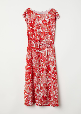 Червона кежуал сукня кльош H&M з квітковим принтом