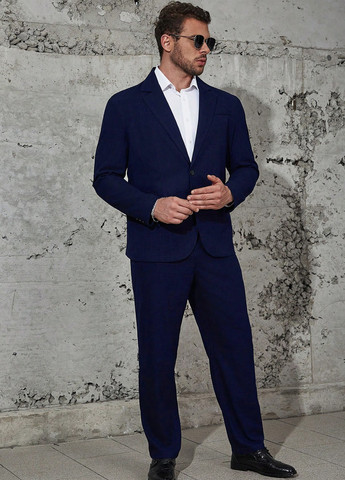 Темно-синий демисезонный костюм (пиджак, брюки) брючный SHEIN