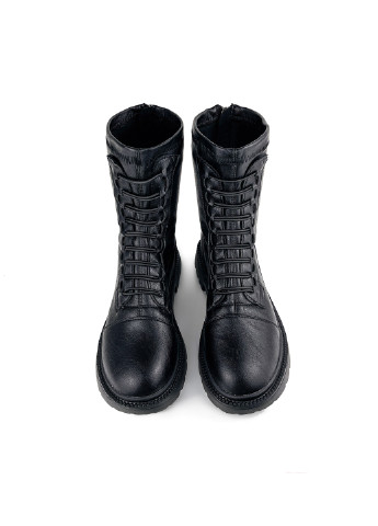 Осенние высокие женские ботинки на шнурках черные эко кожа стрейчевые Fashion из искусственной кожи