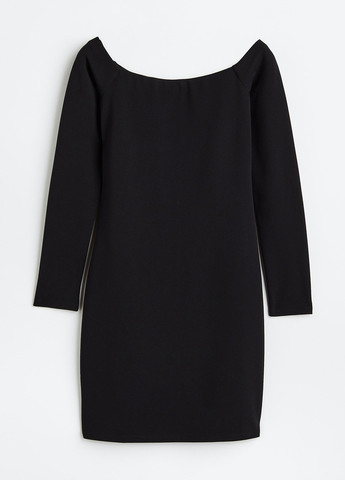 Черное кэжуал платье с открытыми плечами H&M однотонное