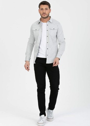 Светло-серая кэжуал, джинсовая рубашка однотонная Trend Collection