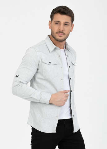 Светло-серая кэжуал, джинсовая рубашка однотонная Trend Collection