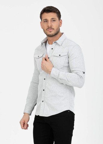 Светло-серая кэжуал, джинсовая рубашка однотонная Trend Collection
