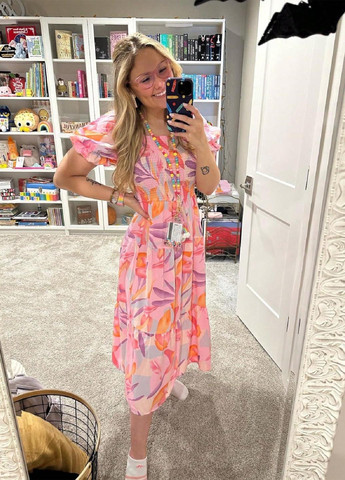 Комбинированное кэжуал платье клеш SHEIN с цветочным принтом