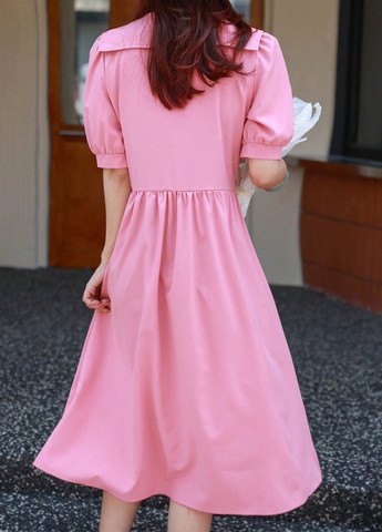 Светло-розовое кэжуал платье а-силуэт SHEIN однотонное