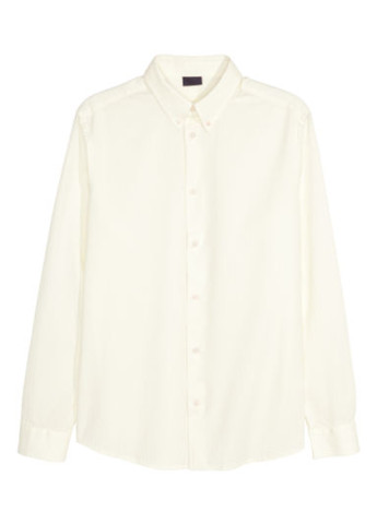 Молочная кэжуал рубашка однотонная H&M с длинным рукавом