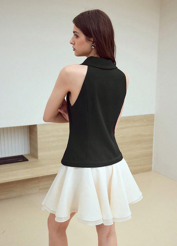 Черно-белое деловое, кэжуал платье клеш, на запах, платье-жакет SHEIN колор блок