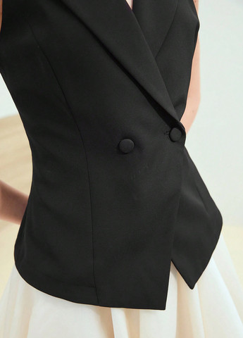 Черно-белое деловое, кэжуал платье клеш, на запах, платье-жакет SHEIN колор блок