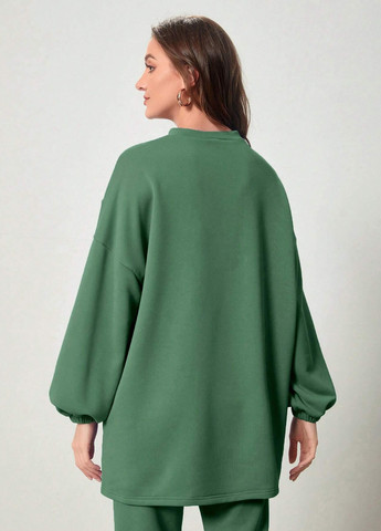 Зеленый свитшот SHEIN однотонный нашивки (302412005)
