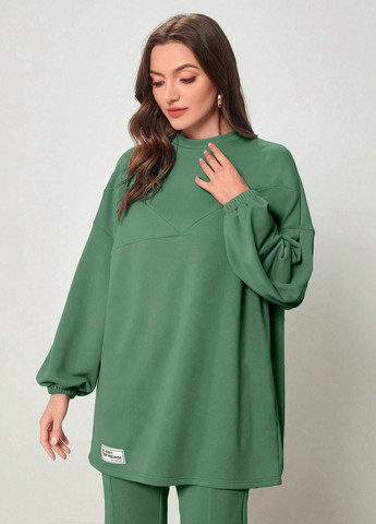 Зеленый свитшот SHEIN однотонный нашивки (302412005)