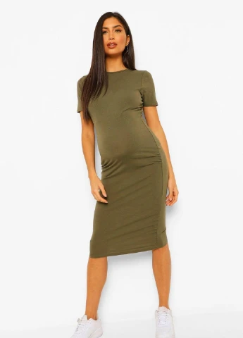 Оливковое (хаки) кэжуал платье Boohoo однотонное