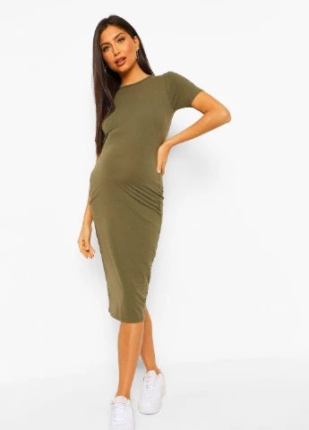 Оливковое (хаки) кэжуал платье Boohoo однотонное