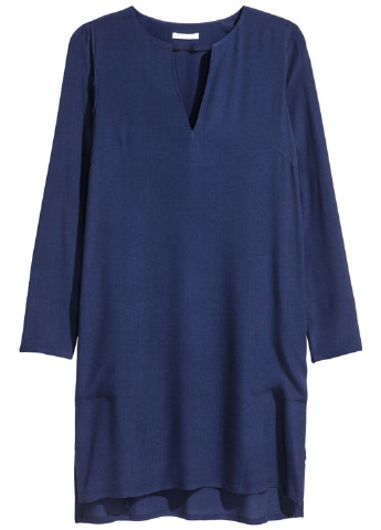 Темно-синя кежуал плаття, сукня з довгим рукавом H&M однотонна