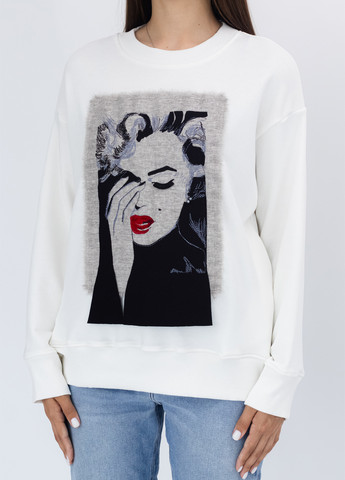 Белый свитшот Nora Kvittin однотонный вышивка, нашивки (301079889)