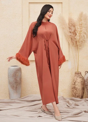 Терракотовое кэжуал платье а-силуэт SHEIN однотонное