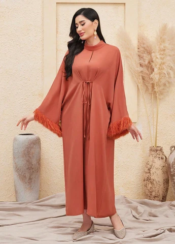 Терракотовое кэжуал платье а-силуэт SHEIN однотонное