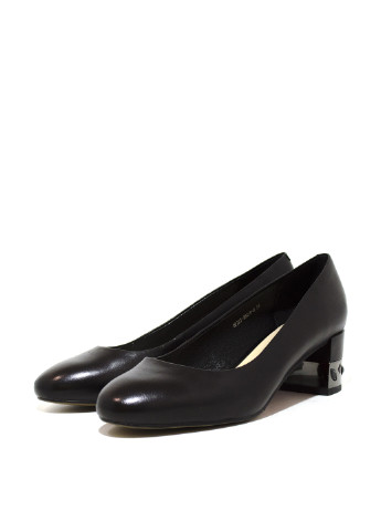 Черные женские кэжуал туфли с аппликацией на среднем каблуке - фото