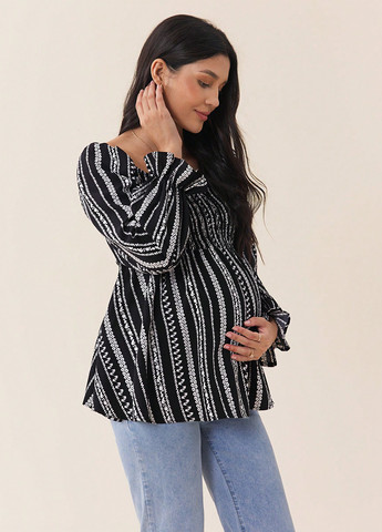 Чорно-біла блуза для вагітних з баскою SHEIN