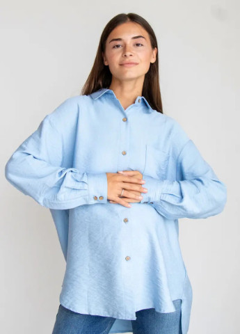 Блакитна сорочка для вагітних і годуючих мам на гудзиках з натуральної бавовняної "жатки" To Be (253914802)