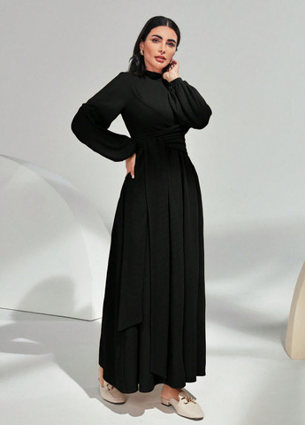 Черное праздничный, кэжуал платье клеш SHEIN однотонное