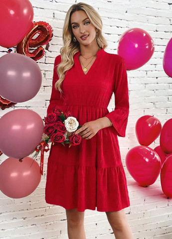 Червона святковий, кежуал сукня кльош, а-силует SHEIN однотонна