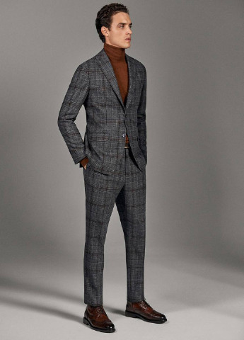 Серо-коричневые классические демисезонные зауженные брюки Massimo Dutti