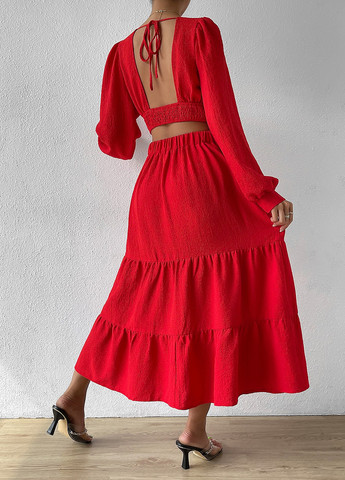 Красное кэжуал платье в стиле ампир, с открытой спиной SHEIN однотонное