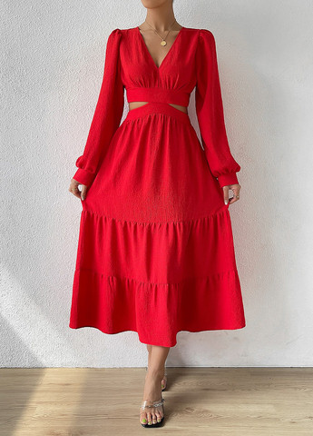 Красное кэжуал платье в стиле ампир, с открытой спиной SHEIN однотонное