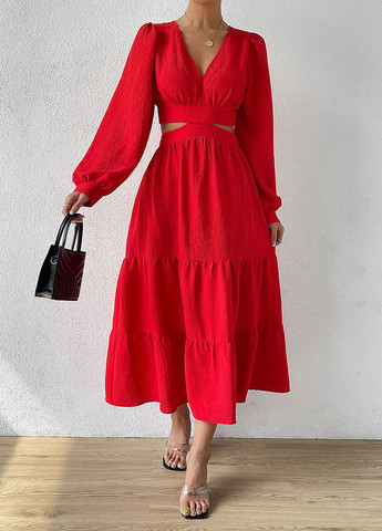 Красное кэжуал платье в стиле ампир, с открытой спиной SHEIN однотонное