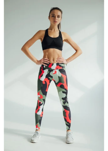 Зеленые демисезонные спортивные лосины military red Aktasport