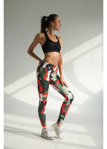 Зеленые демисезонные спортивные лосины military red Aktasport
