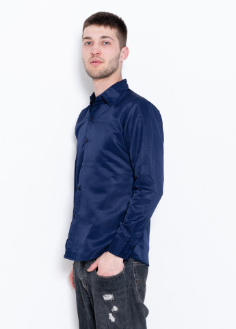 Темно-синяя кэжуал рубашка однотонная ISSA PLUS с длинным рукавом