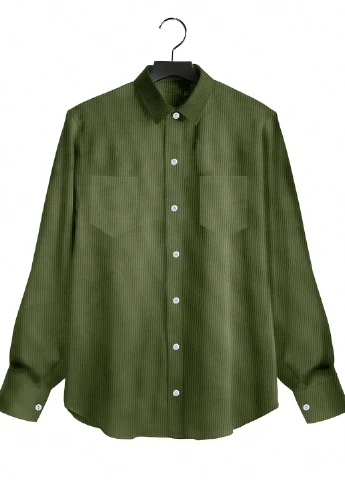 Оливковковая (хаки) кэжуал рубашка однотонная SHEIN
