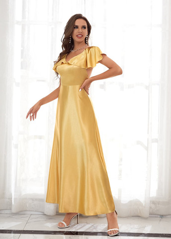 Світло-жовтий вечірня, святковий сукня з відкритою спиною SHEIN однотонна