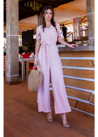 Комбинезон Lady Style комбинезон-брюки однотонный розовый кэжуал полиэстер