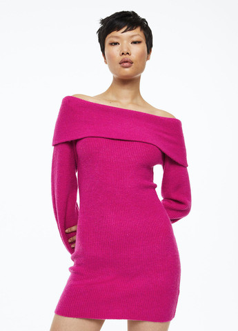 Фуксинова (кольору Фукія) кежуал сукня з відкритими плечима H&M однотонна