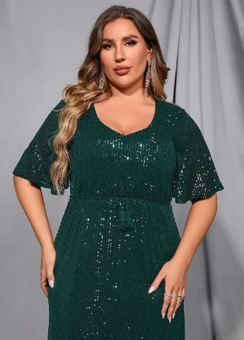 Темно-зеленое вечернее платье а-силуэт SHEIN однотонное
